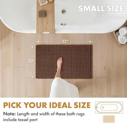 MIULEE Set of 2 Waffle Bathroom Rugs Boho Bath Mat Mocha 20x32 Inch | Non Slip, Super Absorbent, Washable, Ultra Soft, Rubber Backed Bath Rugs for Bathroom Floor Tub Shower