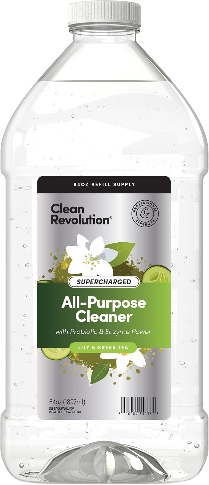 Clean Revolution SuperCharged All Purpose Cleaner Refill with Smart Probiotic + Enzyme Complex, Multi-Surface Kitchen Bathroom & Floor Cleaner, Lily & Green Tea, 64 Fl oz (Pack of 1)