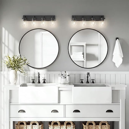 Bathroom Vanity Light, 4 Light Matte Black Vanity Light with Clear Glass Shade, 30in Farmhouse Vanity Light, Bathroom Lighting Fixtures Over Mirror for Bathroom