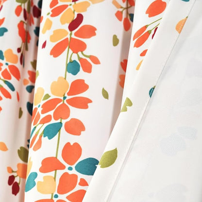 Lush Decor Weeping Flower Light Filtering Window Curtain Panels, Pair, 52"W x 63"L + 2" Header, Turquoise & Tangerine - Charming Modern Floral Curtains for Living Room, Dining Room, & Bedroom