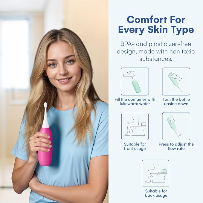 HappyPo The Original XL Butt Shower - Portable Bidet with 50% More Volume - The Easy-Bidet 2.0 Replaces Wet Wipes and Shower Toilet - Portable Bum Spray for Travel - Raspberry