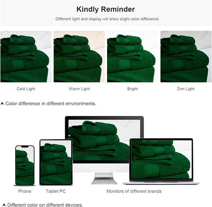 COZYART Bath Towel Set 6 PCS Formal Green Luxury 100% Turkish Cotton 650GSM | Soft Absorbent Quick Dry, OEKO‑Tex 100 Cert. Zero Twist Ring Spun Cotton, Plush, Breathable Hotel Quality Bathroom Towels