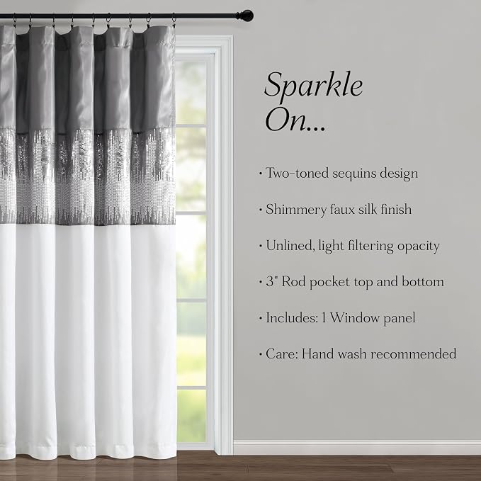 Lush Decor Night Sky Window Curtain Panel, Single 100"W x 84"L Gray & White - Sequin Backdrop Curtain - Extra Wide Curtains - Sliding Door Curtain