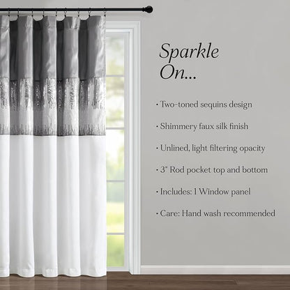 Lush Decor Night Sky Window Curtain Panel, Single 100"W x 84"L Gray & White - Sequin Backdrop Curtain - Extra Wide Curtains - Sliding Door Curtain