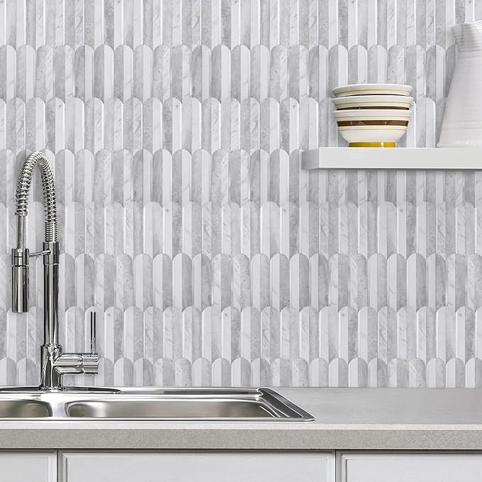 DICOFUN 10-Sheet Grey & White Marble Peel and Stick Backsplash for Kitchen, PVC Stick on Backsplash Wall Tiles