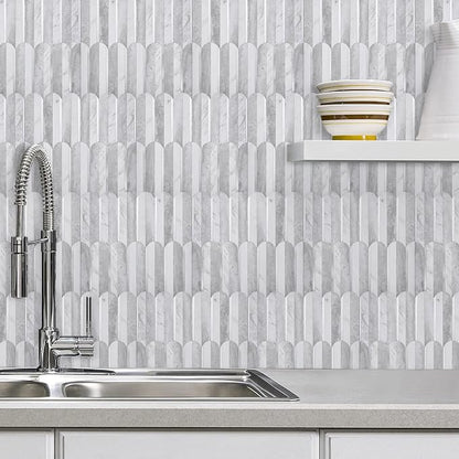 DICOFUN 10-Sheet Grey & White Marble Peel and Stick Backsplash for Kitchen, PVC Stick on Backsplash Wall Tiles