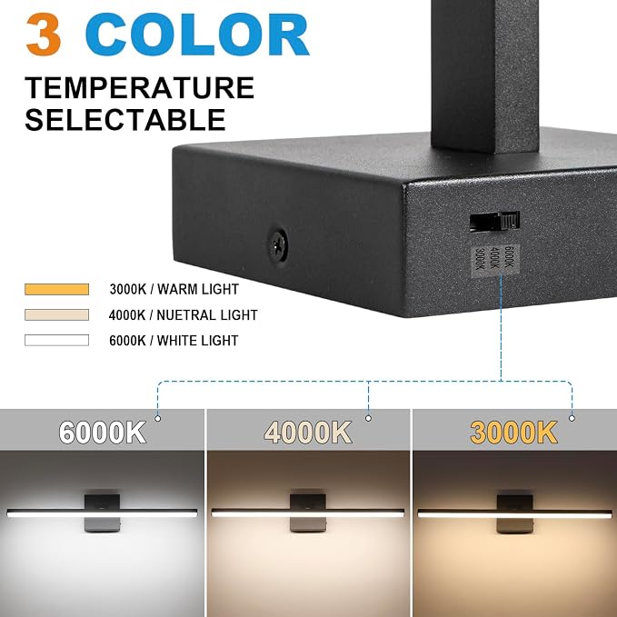 LED Bathroom Vanity Light, Modern Bathroom Light Fixture Over Mirror (3000K/4000K/6000K, Dimmable), Vanity Light Bar with Angle Adjustable, 32 Inch, Black