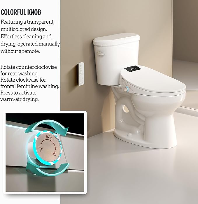 Bidet Toilet Seat with Remote Control, Electronic Heated Bidet Seat with Adjustable Warm Water and Pressure, Warm Air Drying, Display Screen, Night Light, Slow Closed Toilet Lid, Elongated