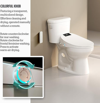 Bidet Toilet Seat with Remote Control, Electronic Heated Bidet Seat with Adjustable Warm Water and Pressure, Warm Air Drying, Display Screen, Night Light, Slow Closed Toilet Lid, Elongated