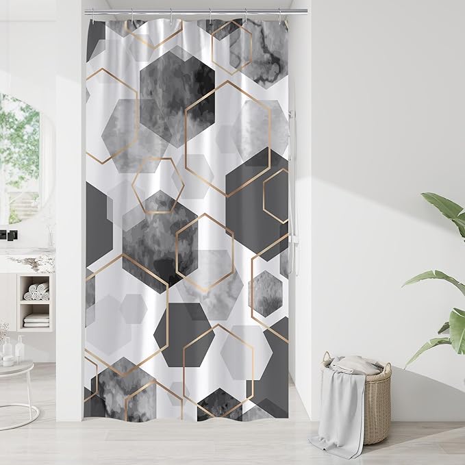 Litabel Small Stall Shower Curtain Set, Geometric Bathroom Decor 36x72 | Narrow Half Modern Minimalist Shower Curtais, Grey Geometric Art Print Abstract Waterproof Bath Curtain
