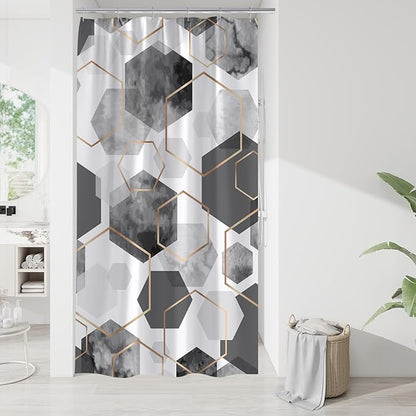 Litabel Small Stall Shower Curtain Set, Geometric Bathroom Decor 36x72 | Narrow Half Modern Minimalist Shower Curtais, Grey Geometric Art Print Abstract Waterproof Bath Curtain