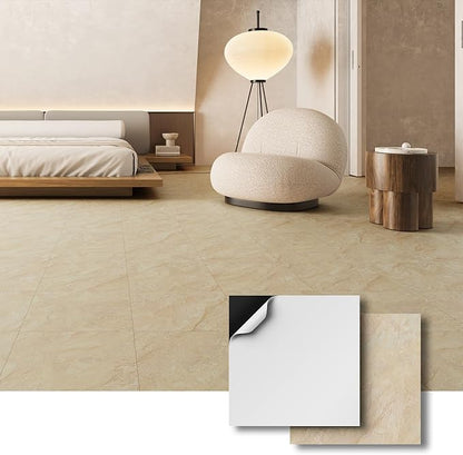 ATOPOSE Peel and Stick Vinyl Floor Tiles 10-Pack 12 x 12 inch, Self Adhesive Waterproof Flooring for Kitchen, Dining Room, Bedrooms, Cover 10 Sq.Ft, Beige Stone