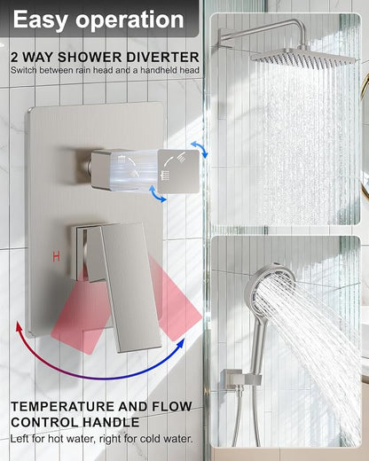 Brushed Nickel 11 Inch Rainfall Shower System – Filtered Handheld Sprayer Shower Head, Complete Bathroom fixtures Set Faucet Mixer Trim & Valve Kit