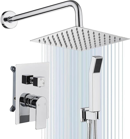 Shower Faucet Set With 8" Shower Head And Handheld Chrome | Wall Mounted Shower System Valve Include 2 Function