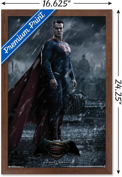 Trends International DC Comics Movie - Batman v Superman - Superman Wall Poster, 14.72" x 22.37", Mahogany Framed Version