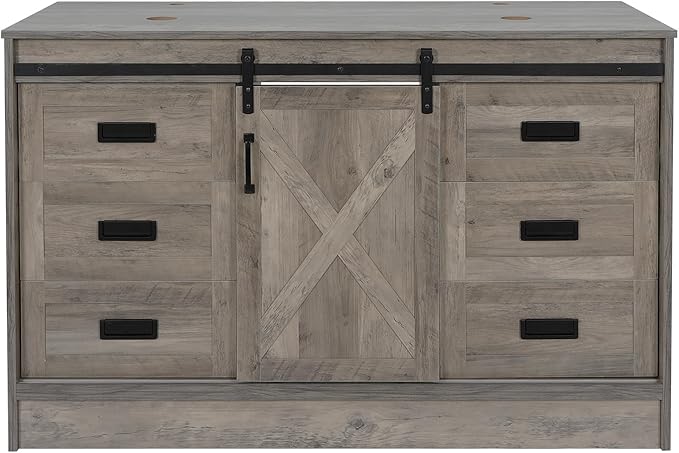 48" Barn Door Bathroom Vanity with 6 Drawers, Farmhouse Style Standing Pedestal Cabinet Without Sink