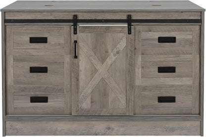 48" Barn Door Bathroom Vanity with 6 Drawers, Farmhouse Style Standing Pedestal Cabinet Without Sink