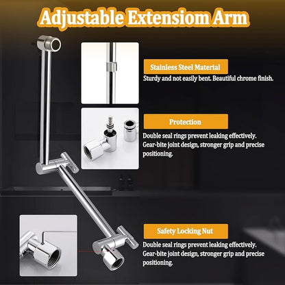 All Metal 12" Rainfall Shower Head with Handheld Spray Combo, High Pressure Rain Shower Heads with Adjustable Extension Arm, Wide Dual Waterfall Showerhead, Extra Long Shower Hose - Polished Chrome