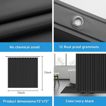 EHZNZIE Shower Curtain Liner Light Weight PEVA, Shower Liner 72x72 Inches, Waterproof, No Chemical Smell with 12 Rust Proof Metal Grommets for Bathroom Shower Curtain, Black