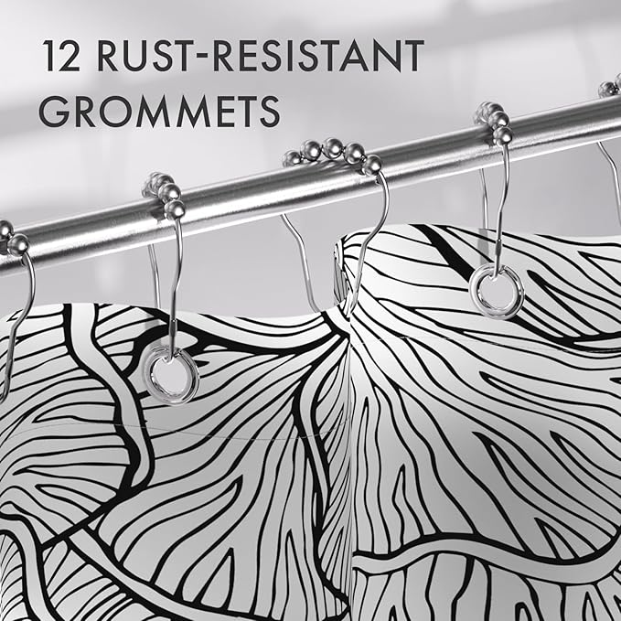 AmazerBath Black and White Shower Curtain, Bathroom Shower Curtain with 12 Shower Curtain Hooks, Rustic Fabric Black and White Shower Curtain Set, 72x72 Inches