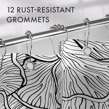 AmazerBath Black and White Shower Curtain, Bathroom Shower Curtain with 12 Shower Curtain Hooks, Rustic Fabric Black and White Shower Curtain Set, 72x72 Inches