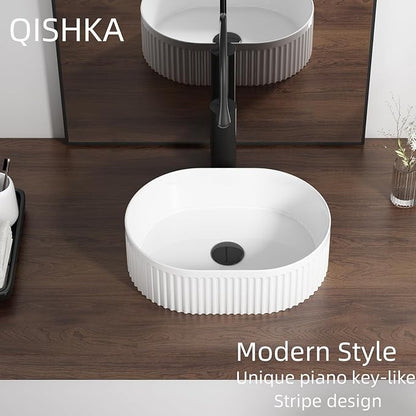 Oval Vessel Sink 16 Inch Above Counter - White Ceramic Countertop Bathroom Sink, 16" x 12" Modern Vanity Art Basin Porcelain Hand Wash Basin
