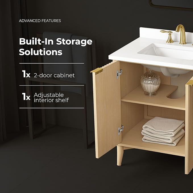 OVE Decors Indy 30 in. Undermount Single Sink Bathroom Vanity with White Engineered Marble Top, Rustic Ash