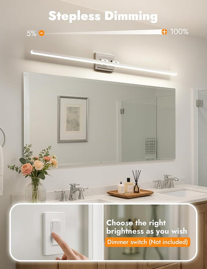 48 Inch Modern Bathroom Light Fixture, 30W 5CCT Dimmable LED Chrome Bathroom Vanity Lights Over Mirror, Vanity Lights for Bathrooms Restroom Mirror- ETL Certified