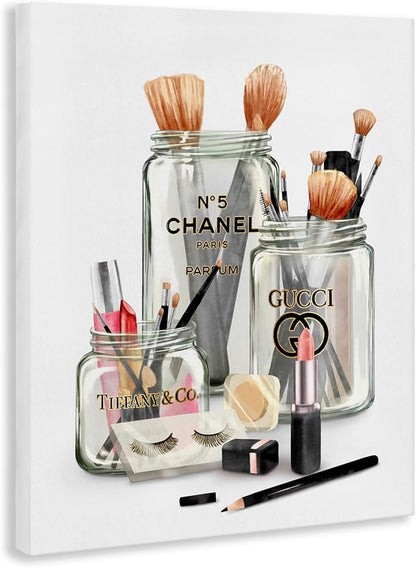 Glam Fashion Makeup in Jars, 36 x 48 Inch Canvas Wall Art | Stupell Industries · By Ziwei Li · Ready to hang · Chic decor for bedroom · vanity · or dressing room · Made in USA