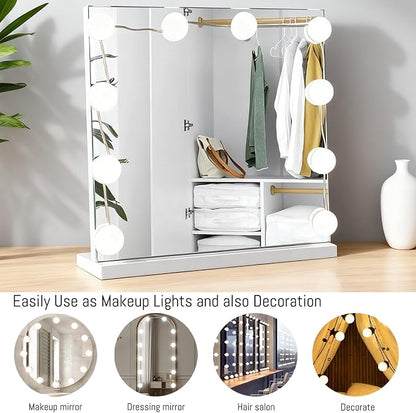 LED Vanity Lights for Mirror Hollywood Style USB Fill Light Adjustable Color and Brightness Mirrors Lights Stick on Makeup Table,Bathroom,Dressing Room (No Mirror Include) (10 Bulbs)