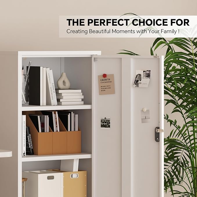 Metal Locker Cabinet Lockable Bathroom Storage Cabinet Black 4 Tier Employee Lockers for Home, School, Office, Garage (White, 19.69" D x 15.75" W x 49.21" H)