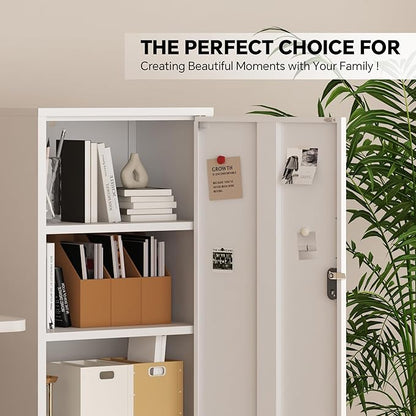Metal Locker Cabinet Lockable Bathroom Storage Cabinet Black 4 Tier Employee Lockers for Home, School, Office, Garage (White, 19.69" D x 15.75" W x 49.21" H)