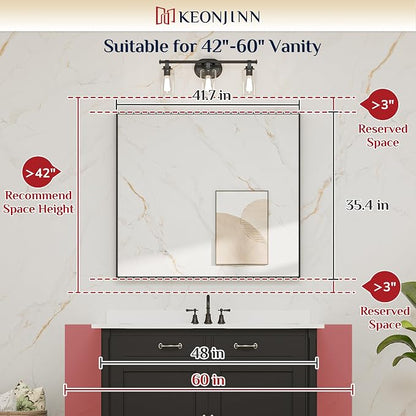 Keonjinn 42x36 Inch Matte Black Bathroom Mirror for Over Sink, Rectangular | HD Tempered Glass, Vanity Mirror, Brushed Framed, Square Corner, Modern Farmhouse, Wall Mounted Mirrors, Aluminum Alloy