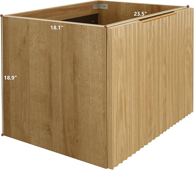 Modern Bathroom Vanity with Wavy Textured Doors - Wall Mounted Floating Cabinet, Soft-Close Waterproof Storage for Small Bathroom, Easy Install (Nature Without Sink, 24)