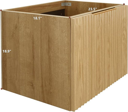 Modern Bathroom Vanity with Wavy Textured Doors - Wall Mounted Floating Cabinet, Soft-Close Waterproof Storage for Small Bathroom, Easy Install (Nature Without Sink, 24)