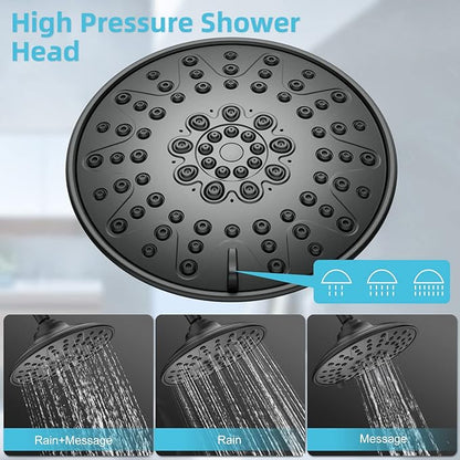 EMBATHER Black Shower Faucets Sets - Overhead Rain Head Shower System with 8-Mode High Pressure Handheld Complete Combo and Mixer Valve Trim Kit - 3-Way Rainfall Shower Fixture for Luxury Bathroom