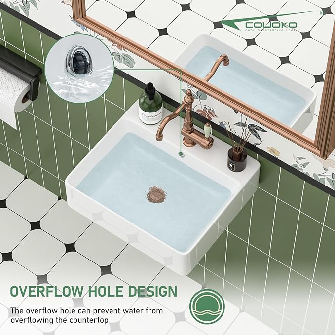 18x16 Inch Wall Mount Rectangle Bathroom Sink White Ceramic Small Vessel Sink Modern Vanity Classic Lavatory Basin Sinks