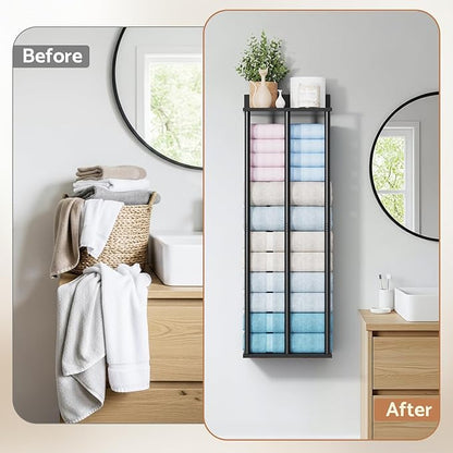 Bathroom Towel Storage, Black Bathroom Towel Holder, Wall Mounted 3 Bar Towels Racks Shelf Towels Organizer for Rolled Towels, Modern Storage Rack Organizer for RV, 34inch