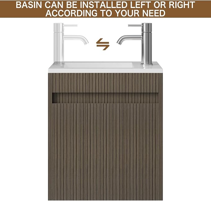wonline 16" Small Bathroom Vanity Sink Combo Modern Wall Mounted Floating Cabinet W/Resin Basin Sink Top, Chrome Water Save Faucet & Pop Up Drain