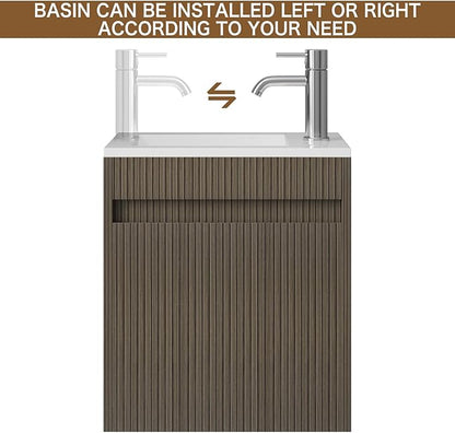 wonline 16" Small Bathroom Vanity Sink Combo Modern Wall Mounted Floating Cabinet W/Resin Basin Sink Top, Chrome Water Save Faucet & Pop Up Drain