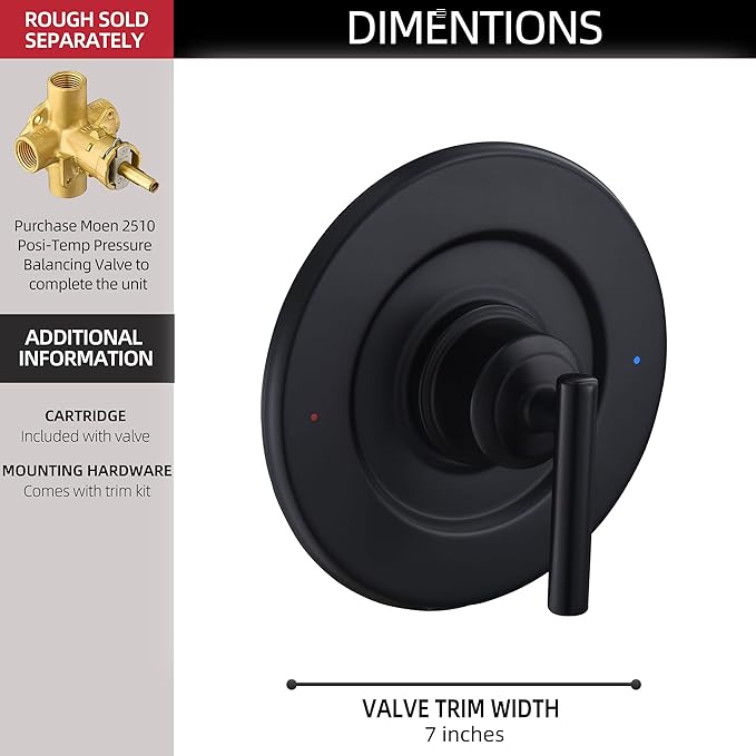 Tearel Shower Trim Kit for Moen T2901BL Matte Black Shower Handle 2-Pack, Compatible with Moen Posi-Temp Valve Series, Solid Metal Construction, Repair Wobbly Handle or Bathroom Renovation
