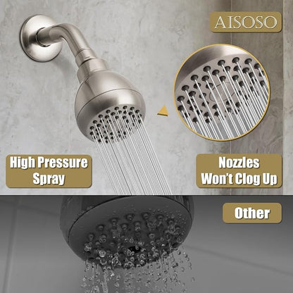 AISOSO Shower Head 2PCS,High-Pressure Fixed Showerhead 3",Brushed Nickel | 360 Rotatable Design, Self-Cleaning Silicone Nozzles, Strong Spray Bathroom Accessory For Relaxing Indoor & Outdoor Shower