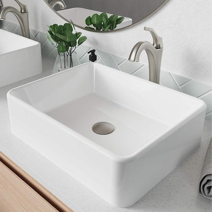 KRAUS Elavo 19-inch Modern Rectangular White Porcelain Ceramic Bathroom Vessel Sink and Spot Free Arlo Faucet Combo Set with Pop-Up Drain, Stainless Brushed Nickel C-KCV-121-1200SFS