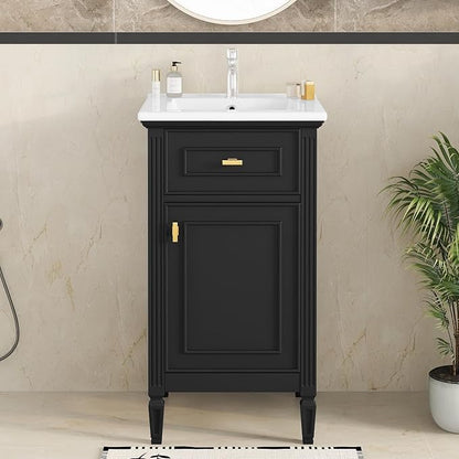 20 Inch Black Small Bathroom Vanity with Sink, Vanity Cabinet with Tip-Out Drawer and Door Rack Organizer, Adjustable Shelf