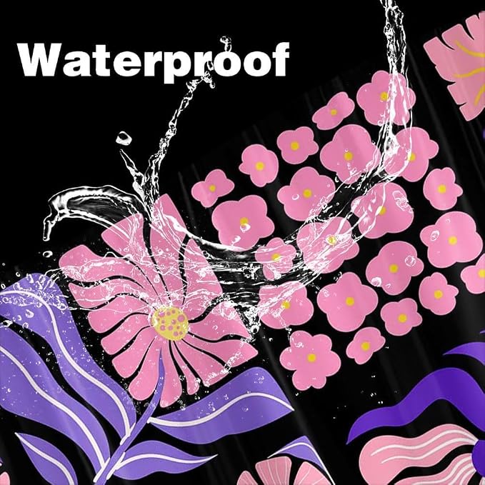 JAWO Retro Patchwork Floral Shower Curtain, Mid - Century Modern Boho Bathroom Decor with Pink and Purple Botanical Patterns, Waterproof Fabric Shower Curtain Sets with Hooks, 60X70IN