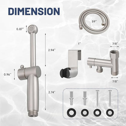 Brushed Nickel Handheld Bidet Sprayer Attachment for Toilet Adjustable Pressure Cloth Diaper Sprayer Bidets for Attachment Toilet with Interchangeable Spray Heads, Brass