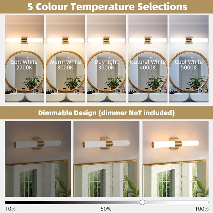 22" Gold Bathroom Vanity Lights, Wall Sconce with Acrylic Shade | Modern Wall Light for Bathroom Bedroom Living Room Hallway