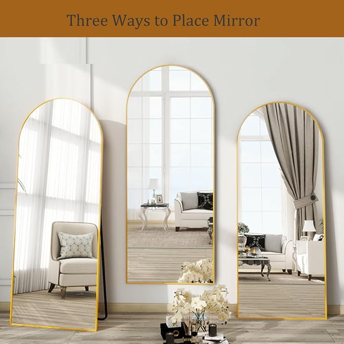 Dewfig Arched Full Length Mirror, 57"X20" Large Full Body Mirror, Gold | Aluminum Alloy Frame Floor Mirror, HD Shatterproof Tempered Glass, Lean/Stand/Wall for Living Room,Bedroom, Dressing Room