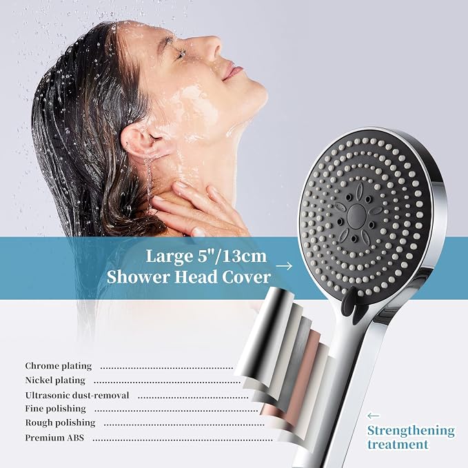 OFFO Handheld Shower Head Set, 6-Mode High Pressure Handheld Sprayer with 60 in Stainless Steel Shower Hose, High Flow Large Powerful Boosting Handheld Showerhead for Low Water Pressure, Chrome