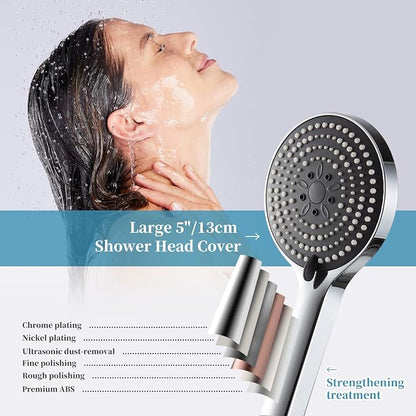 OFFO Handheld Shower Head Set, 6-Mode High Pressure Handheld Sprayer with 60 in Stainless Steel Shower Hose, High Flow Large Powerful Boosting Handheld Showerhead for Low Water Pressure, Chrome